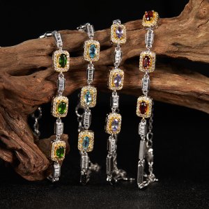 S925 Sterling Silver Natural Garnet Topaz Diopside Amethyst and Colorful Gemstone Bracelet